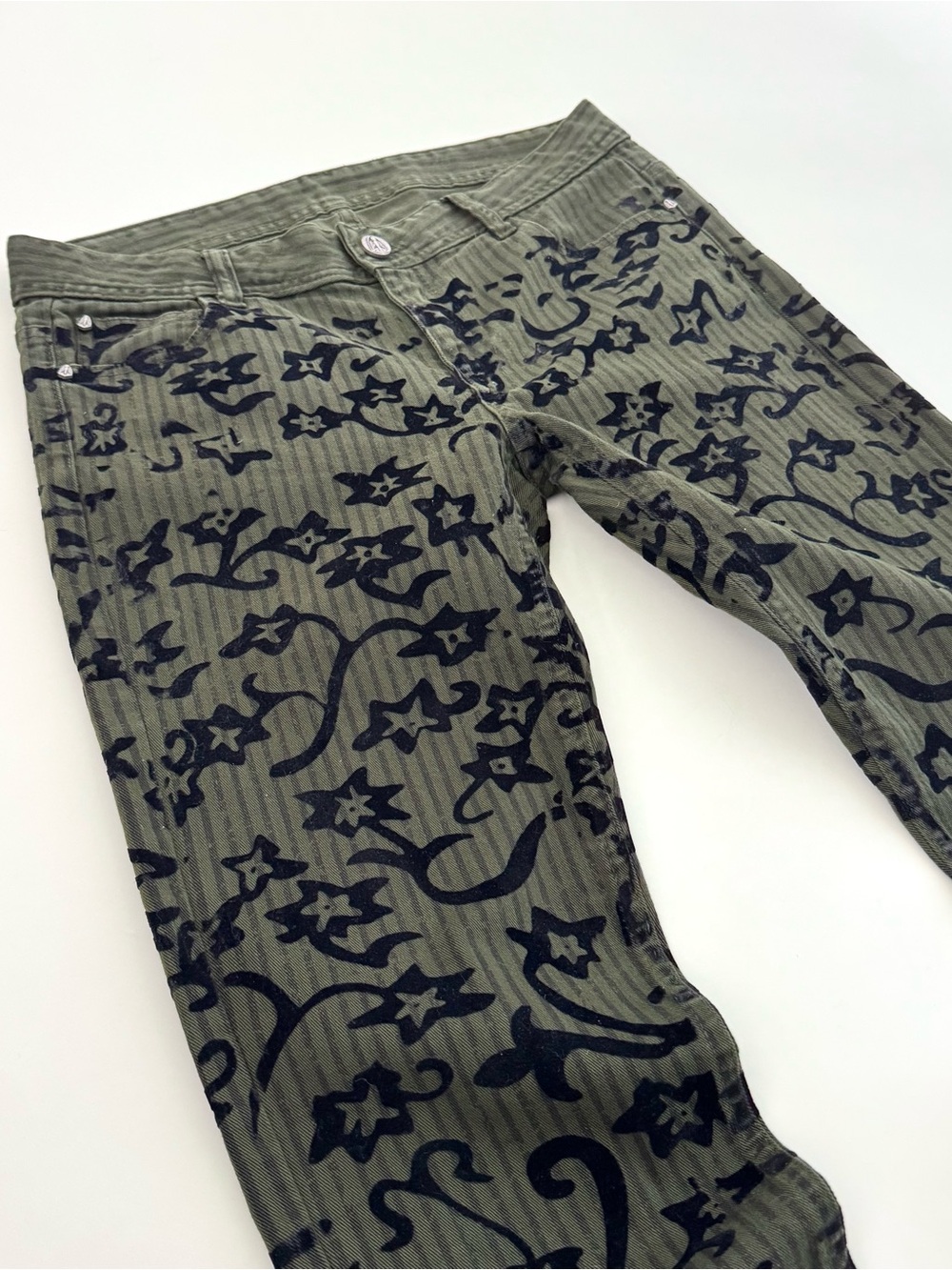 Faith Connexion Olive Green Skinny Jeans with Velvet Brocade Pattern - Size 29 - Picture 4 of 10